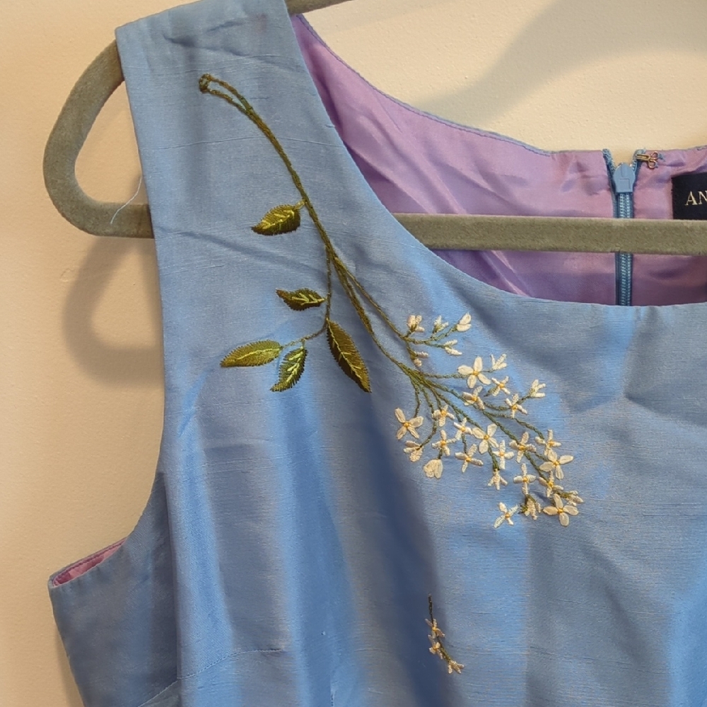 Ann Taylor Vintage 90s Y2K Minimalism Pure Silk Blue floral dress 16 Petite - Picture 3 of 11